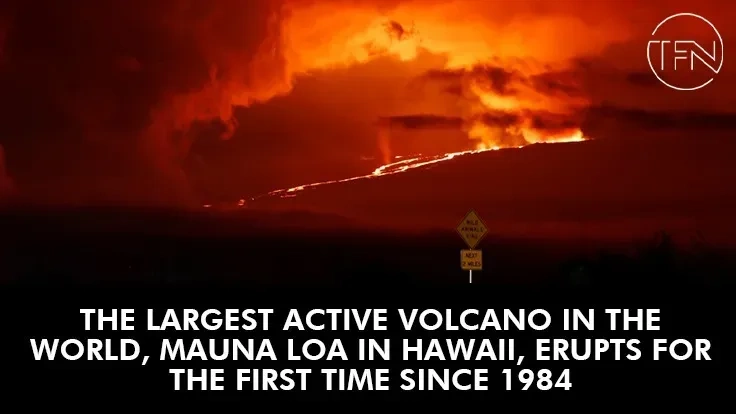 The largest active volcano in the world, Mauna Loa in Hawaii, erupts for the first time since 1984